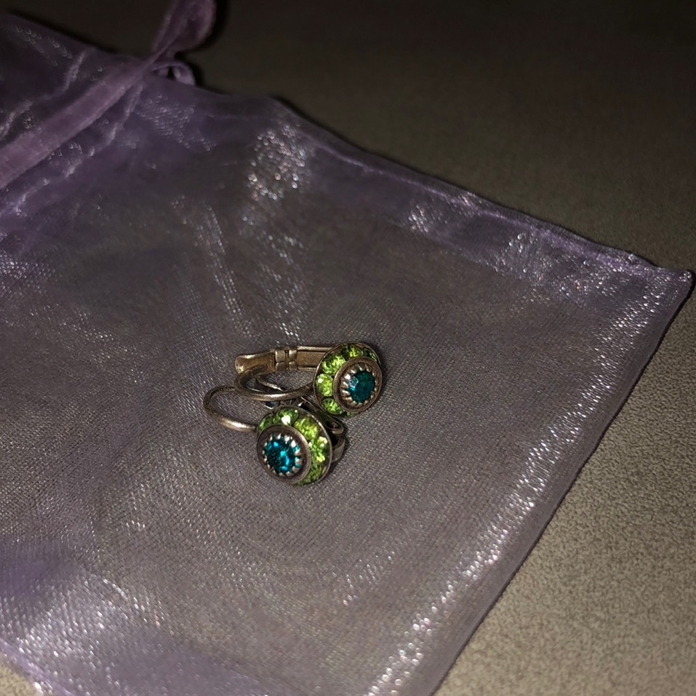 Green and blue rhinestone earrings